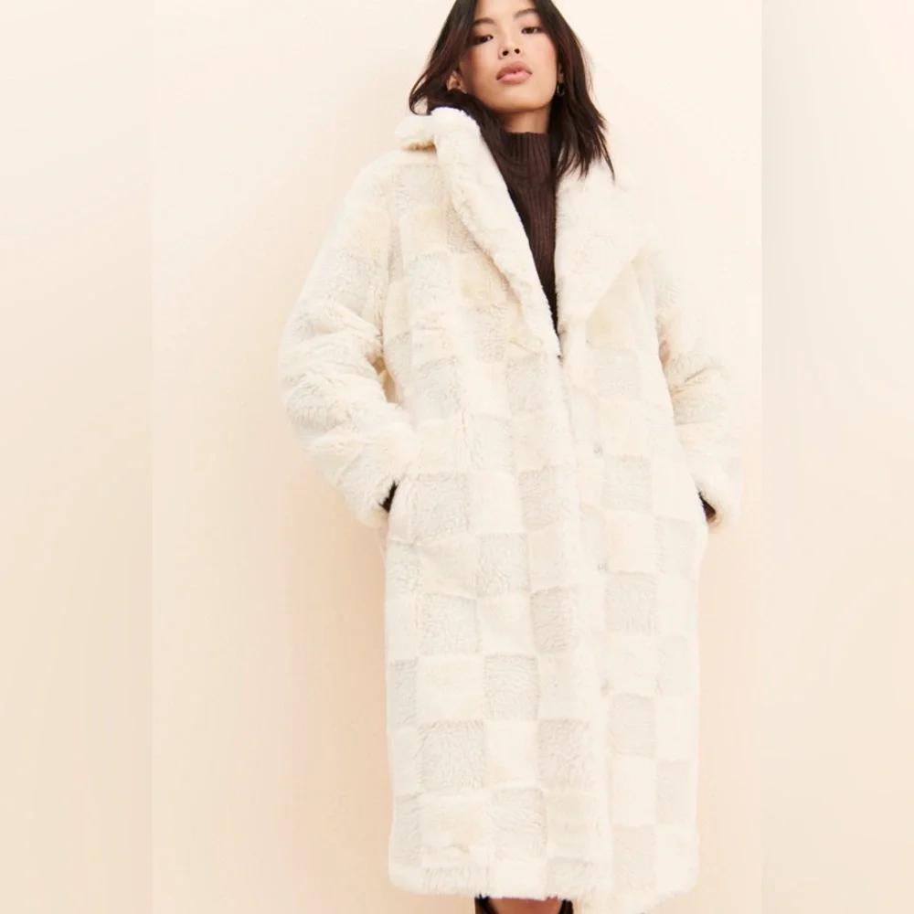 Apparis Tikka Checkerboard Faux Fur Coat, Size Small, $695